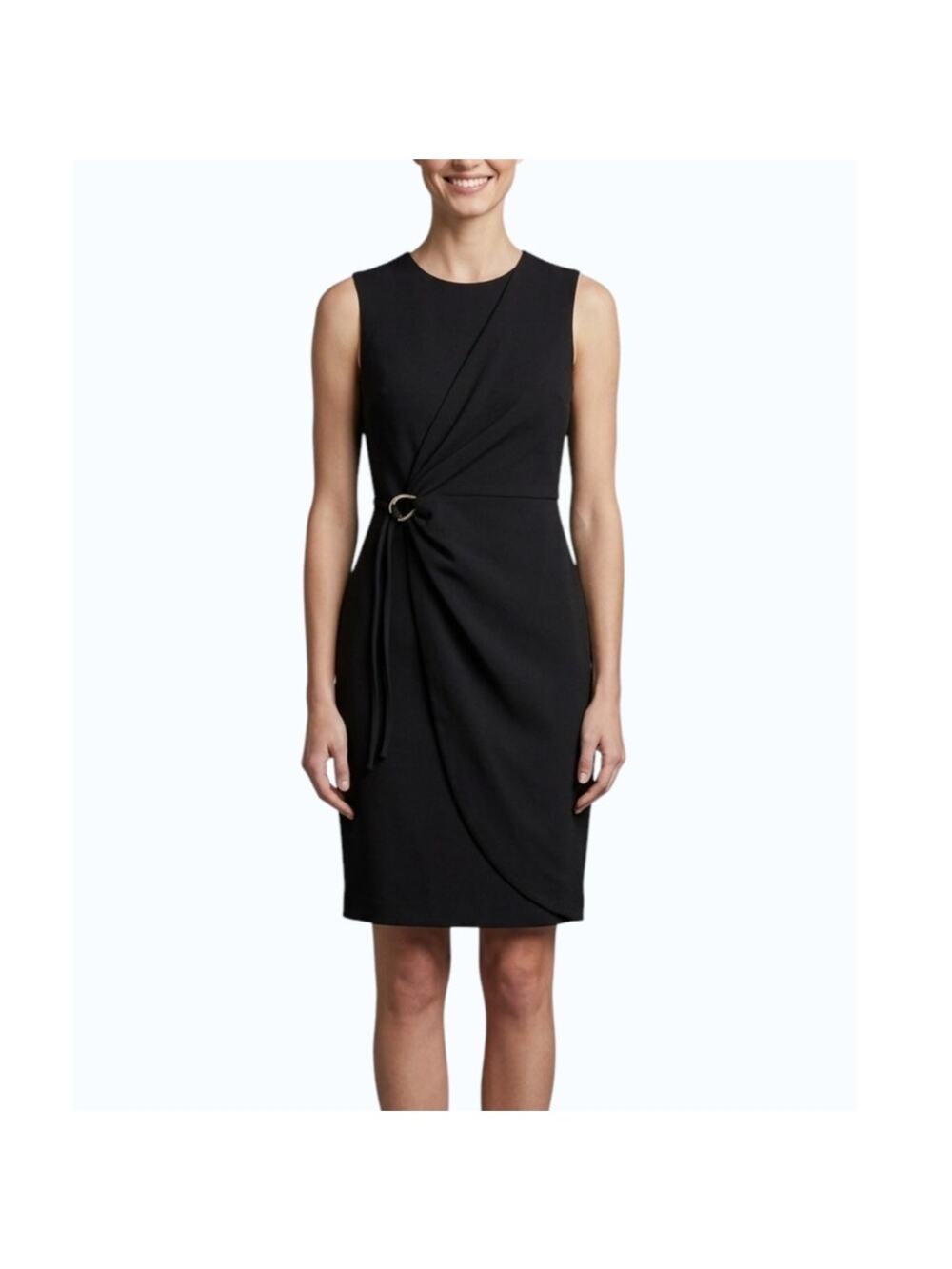Calvin Klein Scuba Crepe Side Tie Sheath Dress Black Women Size 10P Petite NWT